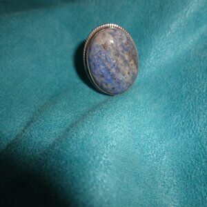 Vintage Fine Sterling Silver Denim/Blue Sodalite large Gemstone Ring 925 sz 7.5
